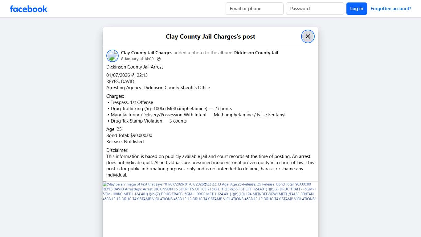 Dickinson County Jail Arrest... - Clay County Jail Charges Facebook